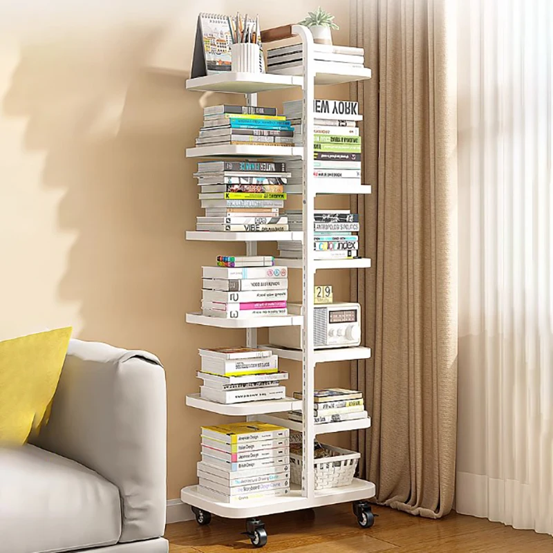 Elegant Nordic Bookcase Wheels Vertical Metal Display Mobile Bookcase Shelf Hotel Narrow Unique Etagere Livre Room Furniture