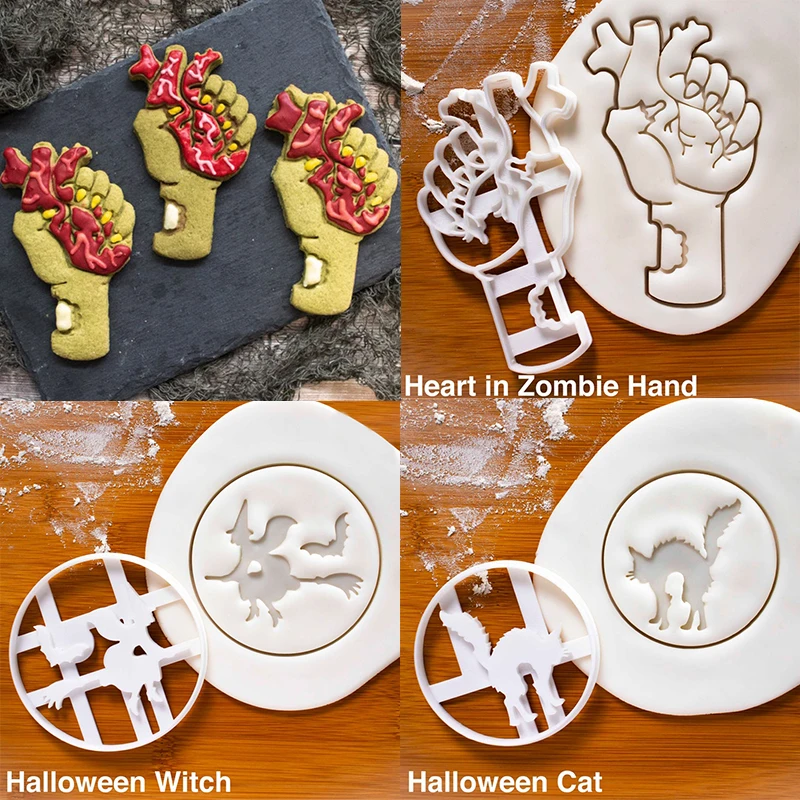 Halloween Cookie Cutters Cat Witch Biscuit Embossing Mould Halloween Dessert Baking Mold Cake Kitchen Tool trick or treat