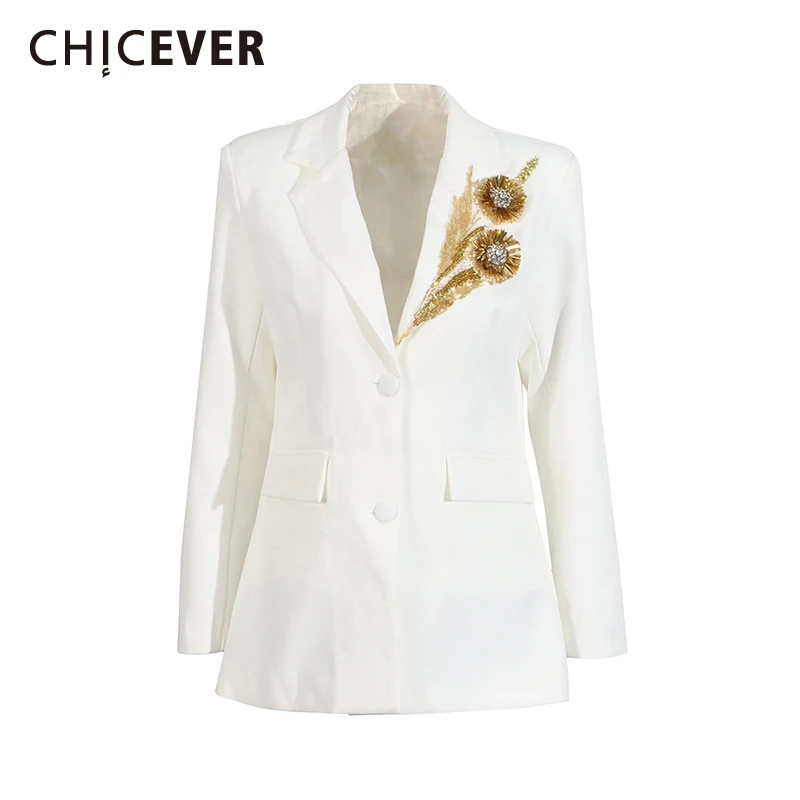 

CHICEVER Solid Spliced Single Breasted Blazer for Women Lapel Long Sleeves Patchwork Applique Slimming Jackets Female Clothing