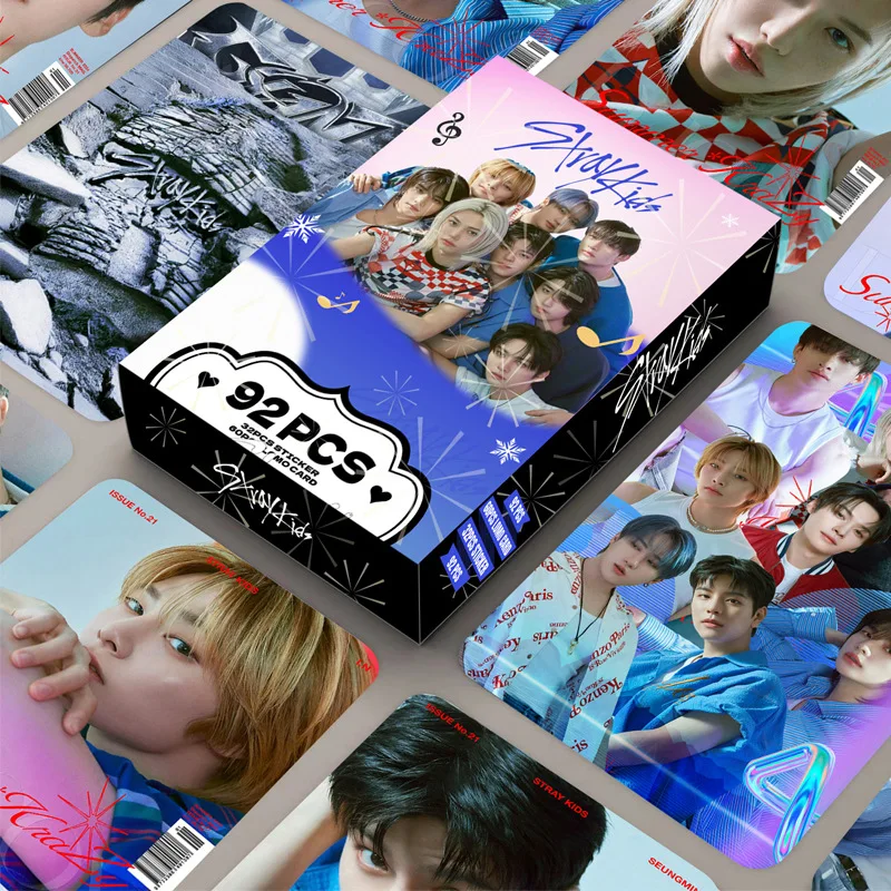 

92 фотокарточки Straykids, новый альбом, двусторонняя карта ЛОМО, коробка для фотографий со звездой, коллекционная карта, поддерживающая карта