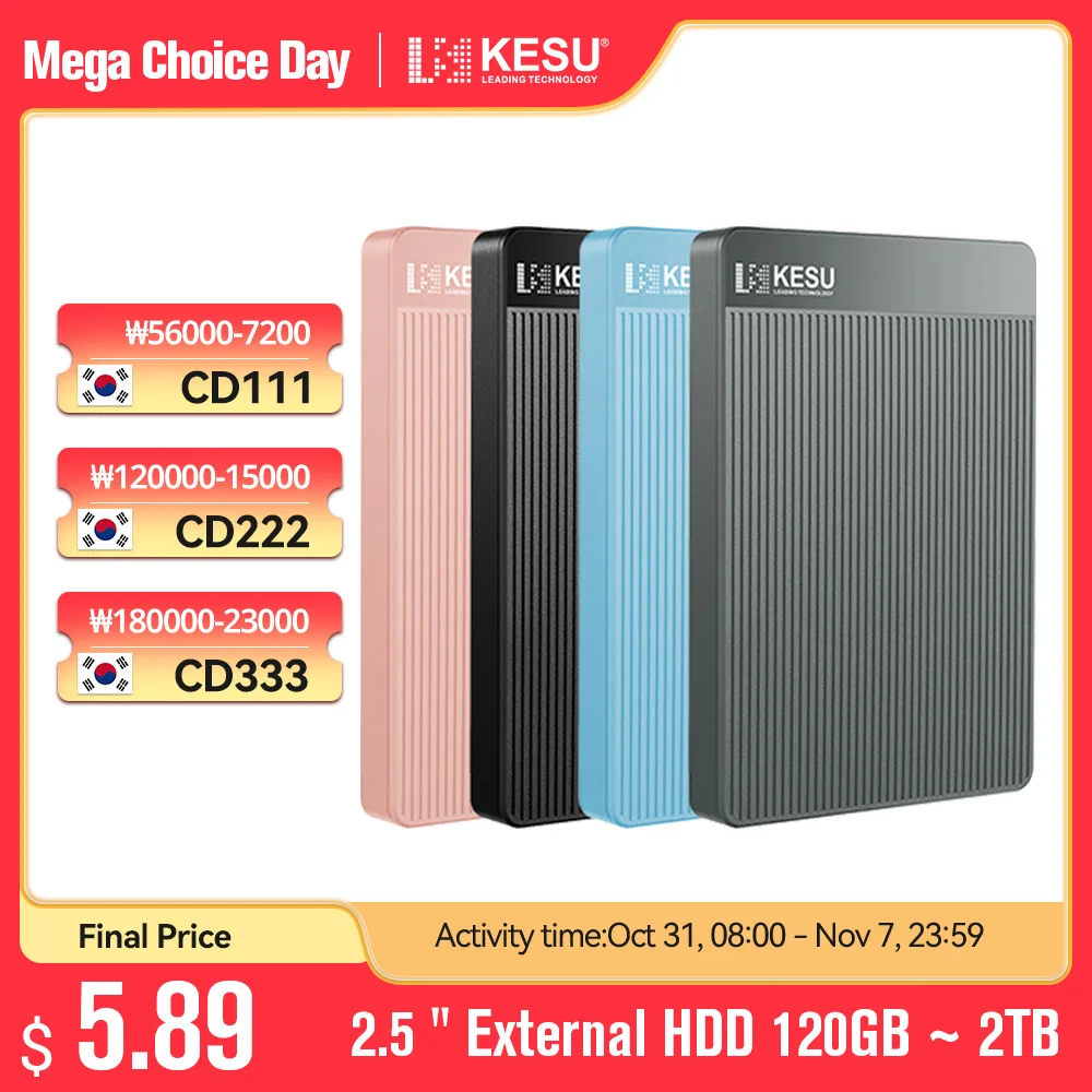 

KESU HDD 2.5" Portable External Hard Drive 320gb/500gb/750gb/1tb Hdd Externo 2TB USB3.0 Storage Compatible for PC, Mac, Desktop