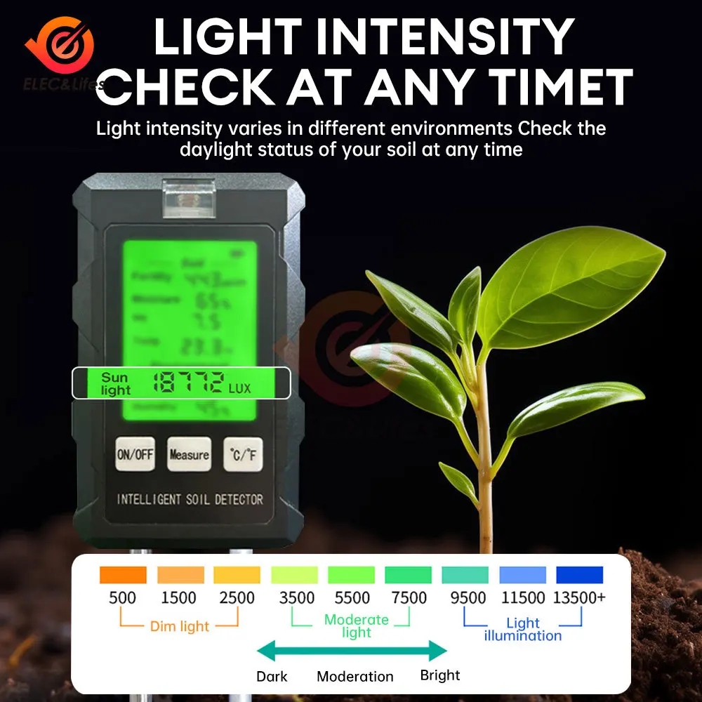 Verificador de ph do Solo de Alta Precisão Testadores de Intensidade da Luz Solar de Umidade Temperatura Detector de Solo de Plantação de Jardim Teste de ph
