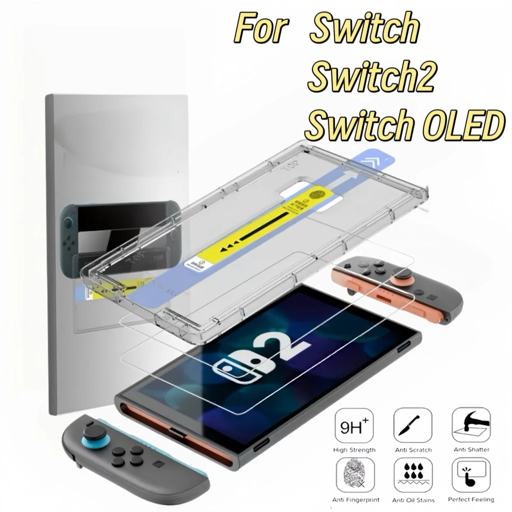 For Switch2 OLED Tempered Glass Screen Protector 9H Hardness Anti-Scratch Bubble-Free Alignment Kit No Dust