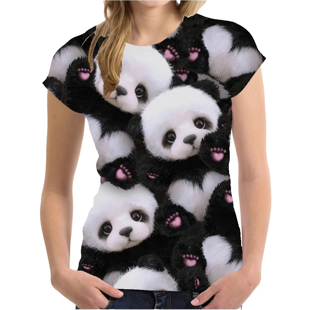 Summer Fashion Cute Panda 3D Print T-shirts Women Streetwear Casual Harajuku Y2k Short Sleeve T Shirt O-neck Tees Tops Clothing