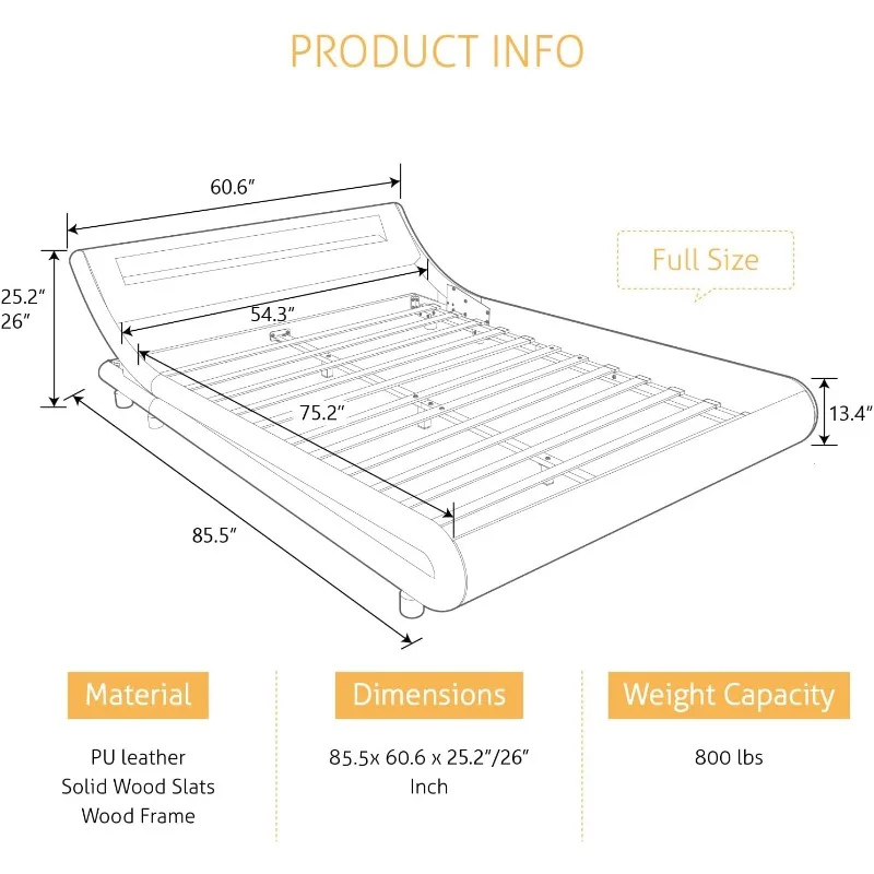 Upholstered Modern Bed Frame with LED Headboard/Mattress Foundation/No Box Spring Needed/Strong Wood Slats Support