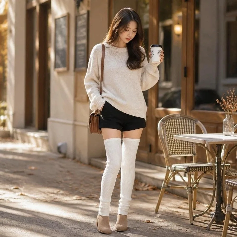 Sweet Knitted Leg Warmers Multicolor Thickened Warm Above Knee Socks Lolita JK Stripe Long Stockings Girls