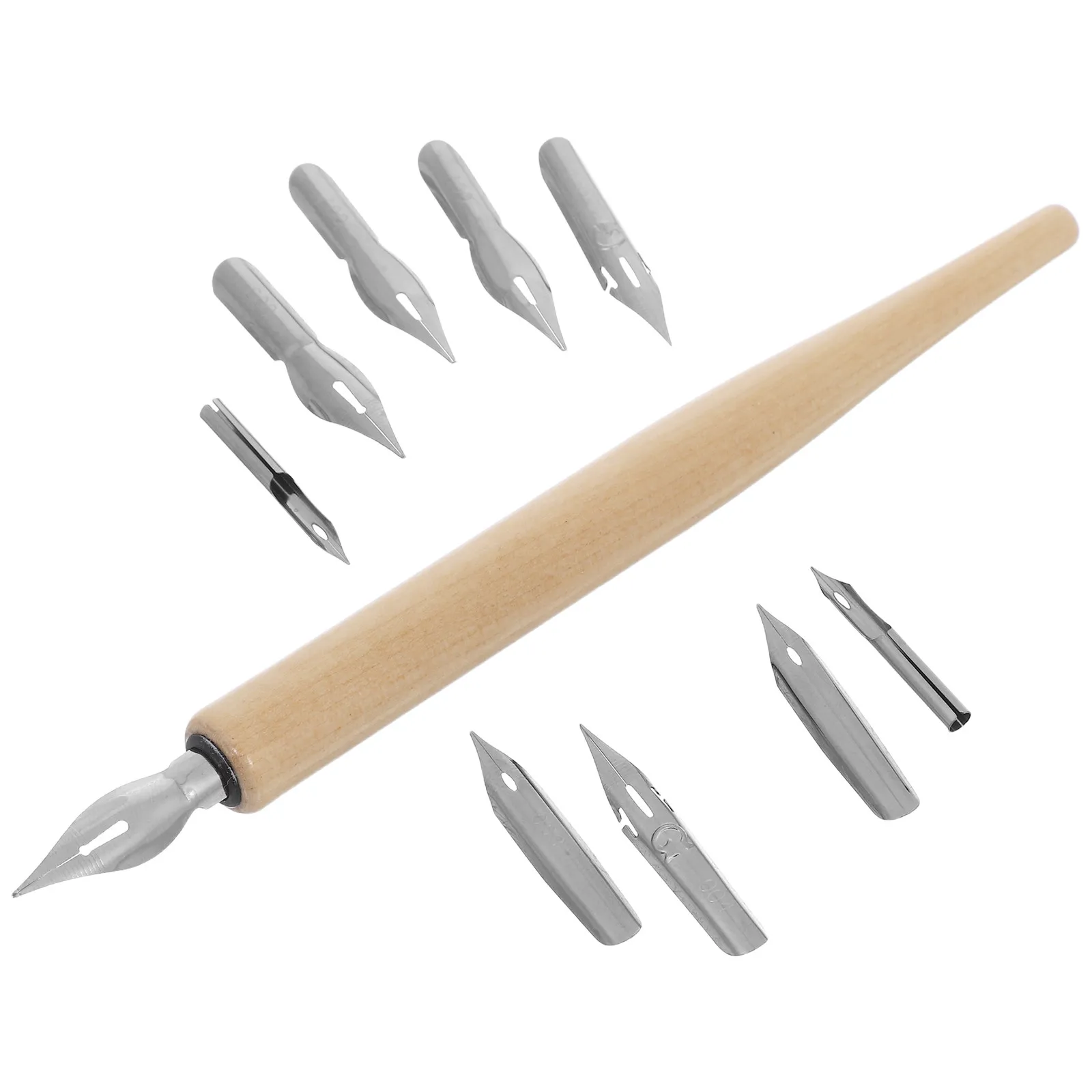 1Set Comfort Grip Wooden Dip Pen with Versatile Replaceable Nibs for Professional Hobbyist Drawing Sketching Calligraphy Ink Pen