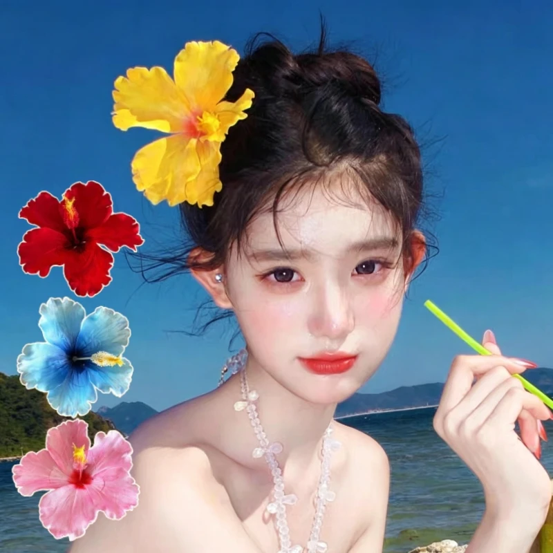 Hibiscus Flower Hair Clip Tropical Hawaii Floral Hair Barrette Summer Beach Vacation Wedding Boho Hair Accessories For Women