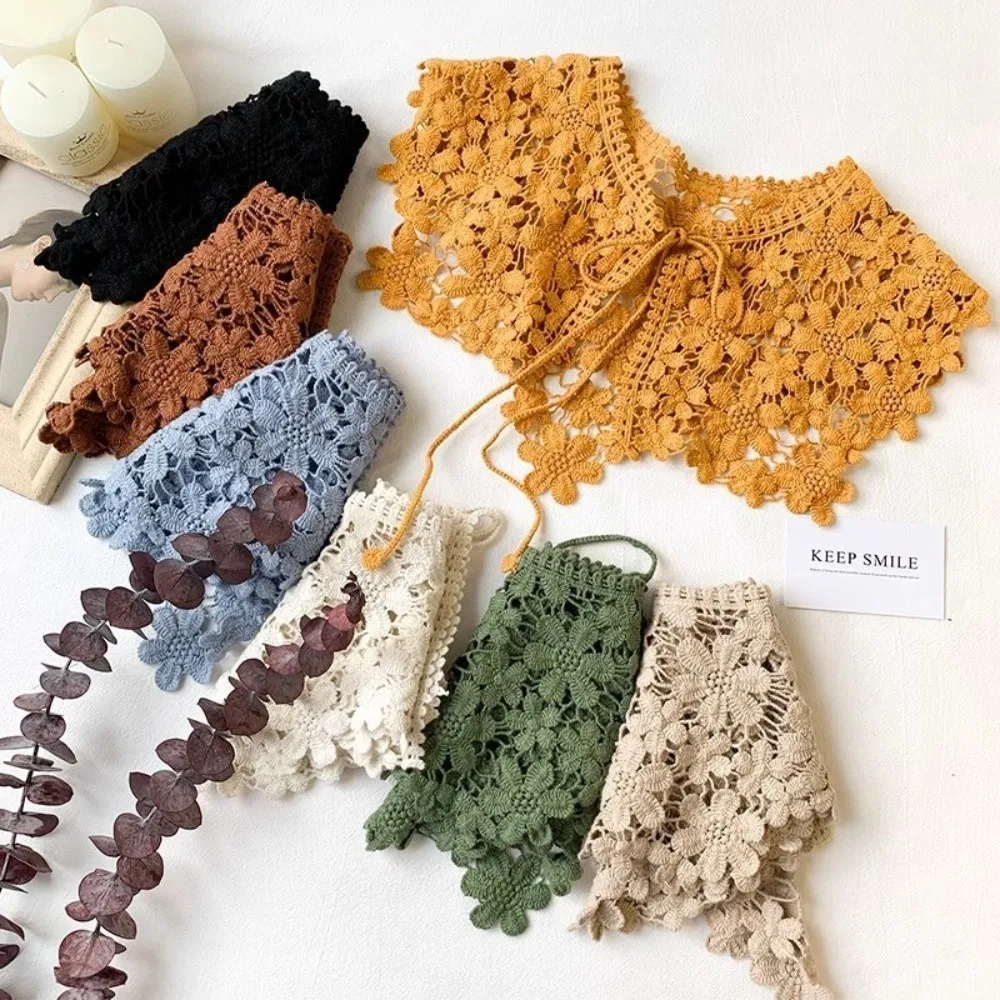 Casual Hollow Out Fake Collar Shawl Knitted Lace Elegant False Collar Crochet Lace Cute Detachable Collar for Women