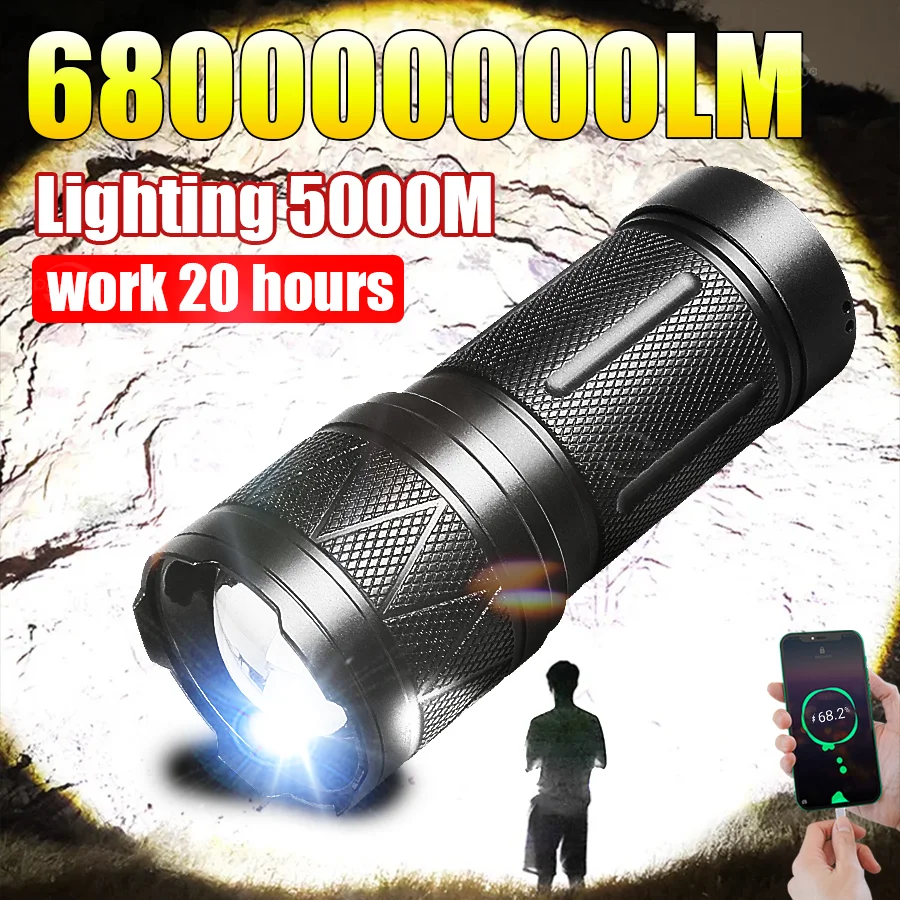 

680000000LM Самый мощный светодиодный фонарик, сильный свет, тактические фонарики для кемпинга, высокая мощность, дальняя съемка, 5 км, перезаряжаемая лампа
