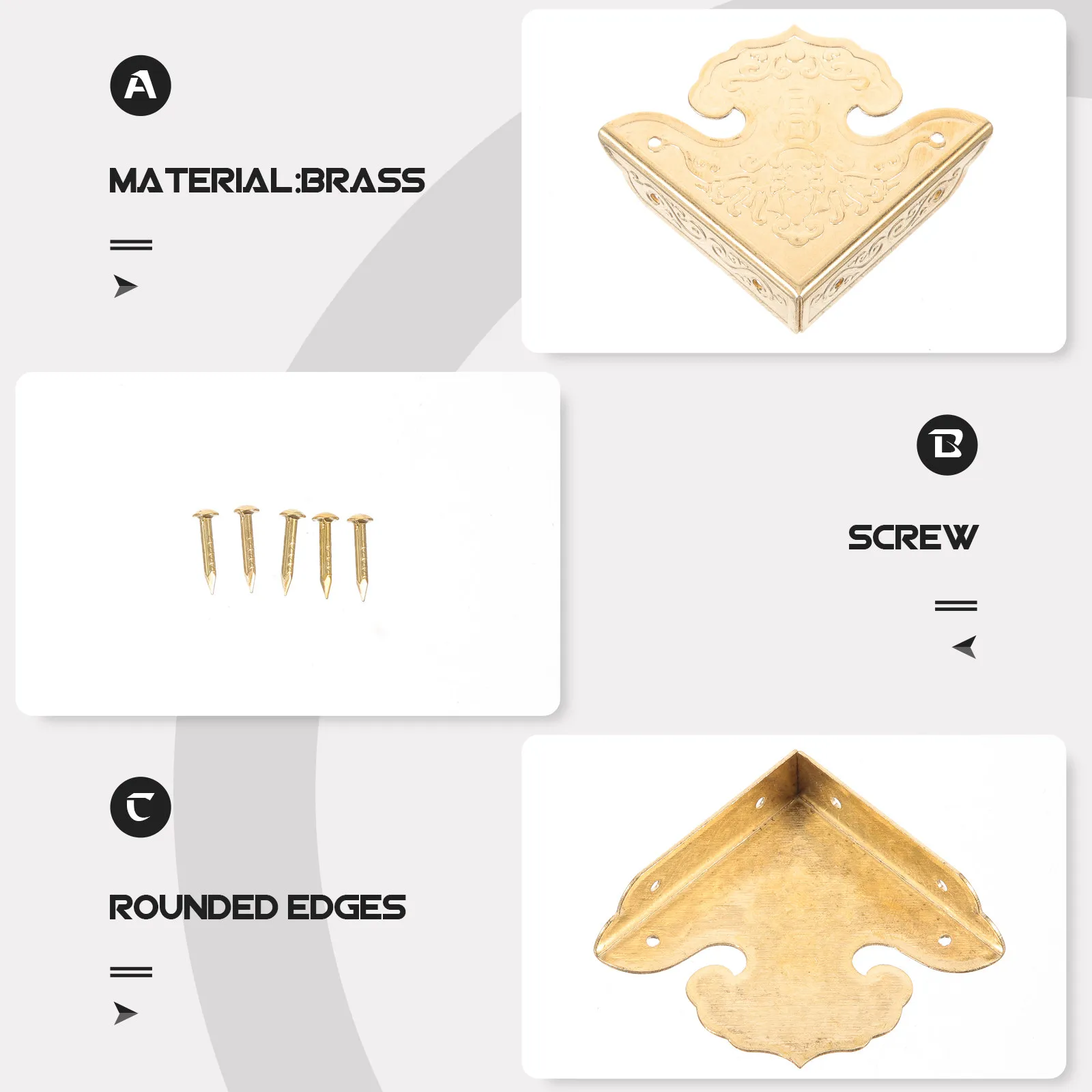 4Pcs Retro Corner Protectors Brass Vintage Box Guards for Wooden Jewelry Cases Decorative Protective Corners Vintage Box Guards