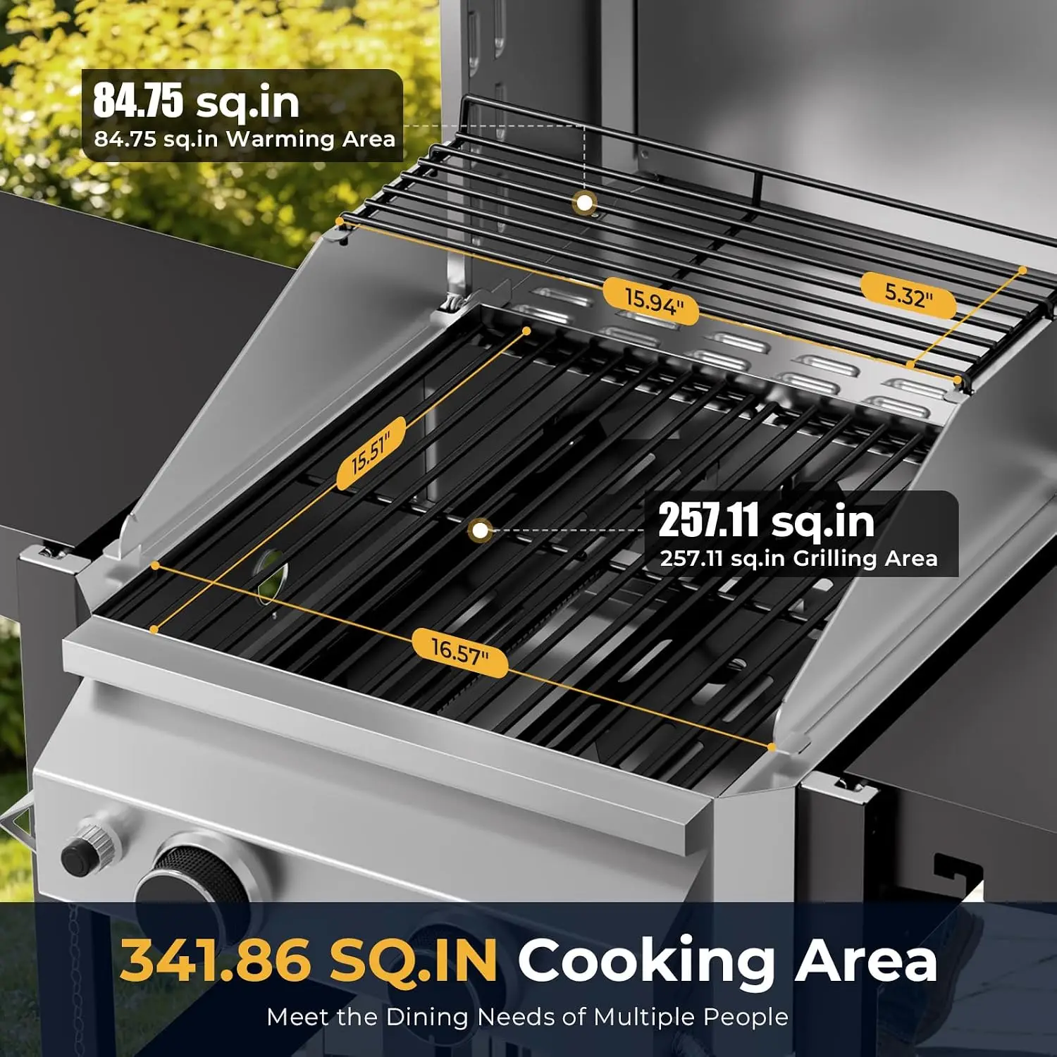 2 Burner Propane Gas Grill, 16,000 BTU Stainless Steel BBQ Grill with Folding Side Tables, Convertible to Tabletop Design, Ename