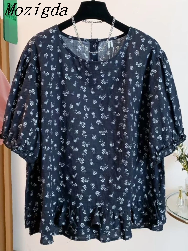 

Summer Puff Sleeve Women Elegant Print Shirt Casual Fashion Vacation Crew Neck Ladies Tops Clothing