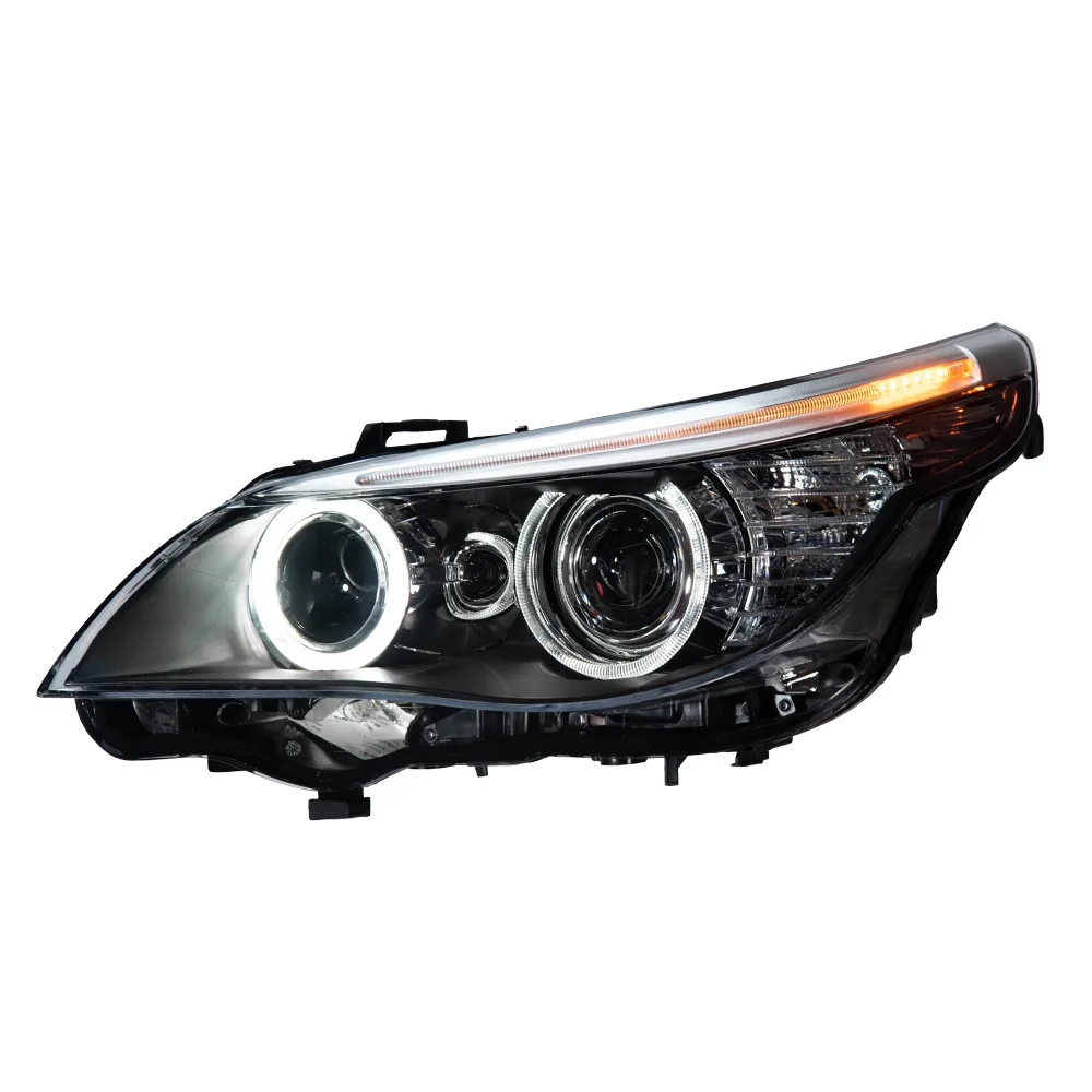 ee-For BMW E60 5 Series 520i 523i 525i 530i 2003-2010 Headlight Assembly Angel Eye Bi-Xenon Projector Lens LED DRL Upgrade