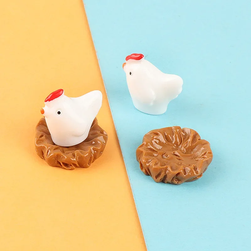 10pcs Kawaii 3D Mini Resin Chicken and Nest Miniatures Charm Embellishments Figures Crafts Cabochon Planar Flatback Material DIY