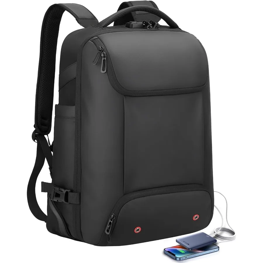 حقيبة ظهر تحمل على الظهر مقاس 17.3 بوصة حقيبة ظهر للسفر مع حجرة للأحذية 50 لتر حقيبة ظهر بعجلات تحمل على مقصورة الأمتعة والكمبيوتر المحمول USB C #1