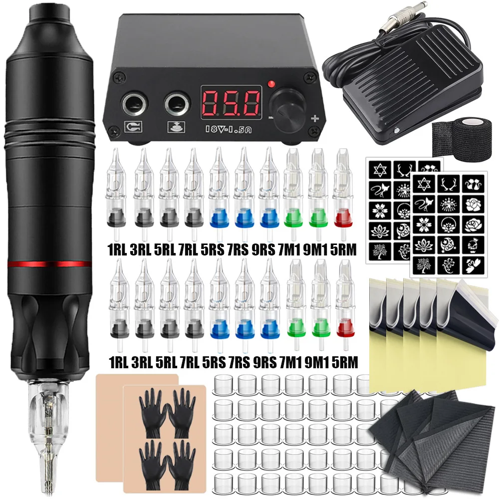 

Набор ручек для татуировки Набор ручек для тату-машины с иглами для картриджей с источником питания Перманентный макияж для начинающих татуировок Набор