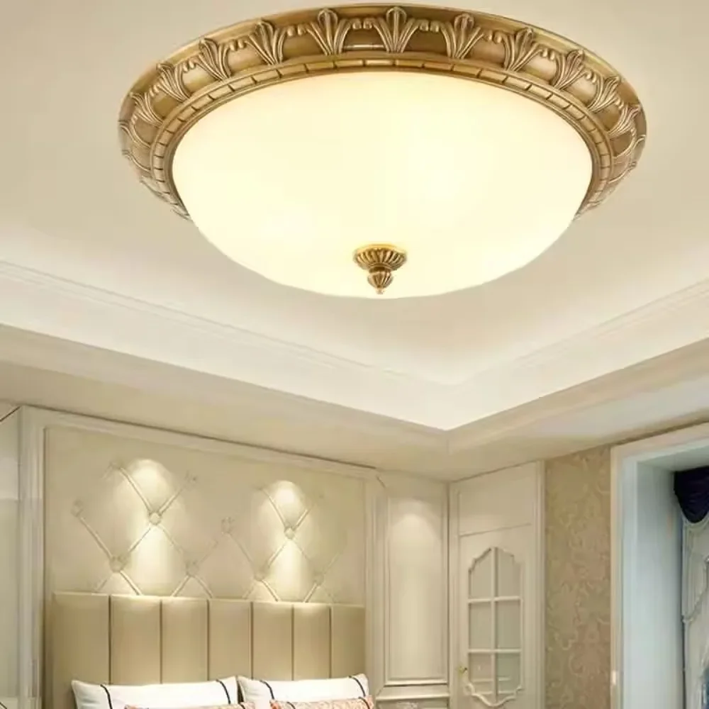 Nordic Retro Copper Ceiling Light with Circular Glass Lampshade Diameter 19/15/11 Inches Hallway Balcony LED Ceiling Light