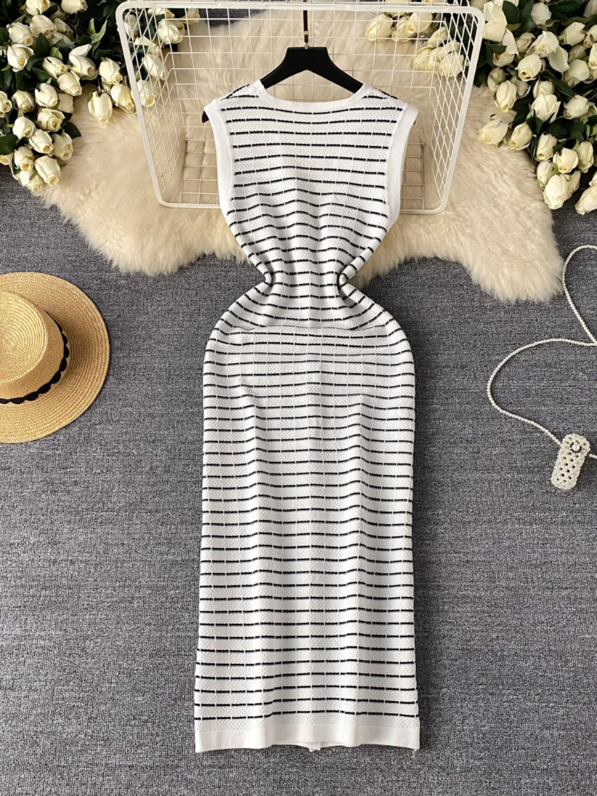 Ele rayé tricoté Long Dr femmes été haute Faion décontracté Midi gilet Dr Ladylike Quali Faionable Dr