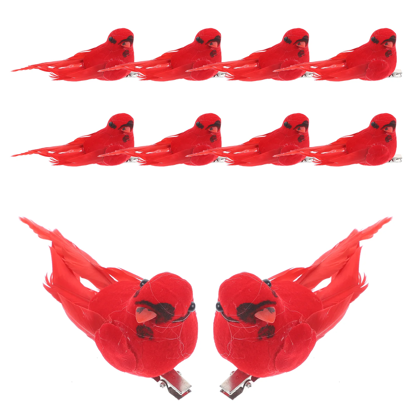 10 Pcs The Bird Simulation Red Pendant Miniature Christmas Decorations Ornaments Cardinal Xmas Birds