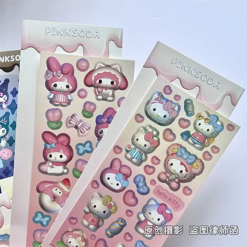 Stiker pemodelan Jepang, dekorasi akun tangan, stiker Gupan Guka, stiker 3D Kuromi lucu
