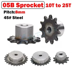 1PCS 05B 10 Teeth to 25 Teeth 45#Steel Chain Drive Sprocket With Step Pitch 8mm Using For 05B-1 Roller Chain