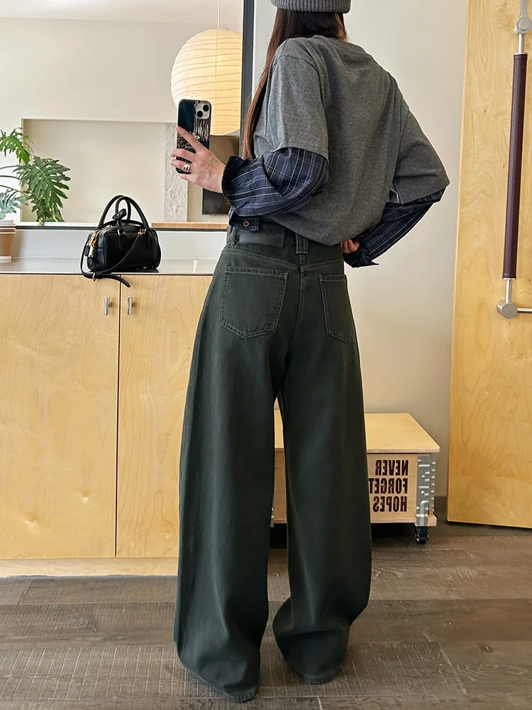 

Прямые джинсы с высокой талией на подкладке, женские широкие брюки, зимние свободные брюки длиной до пола, k een