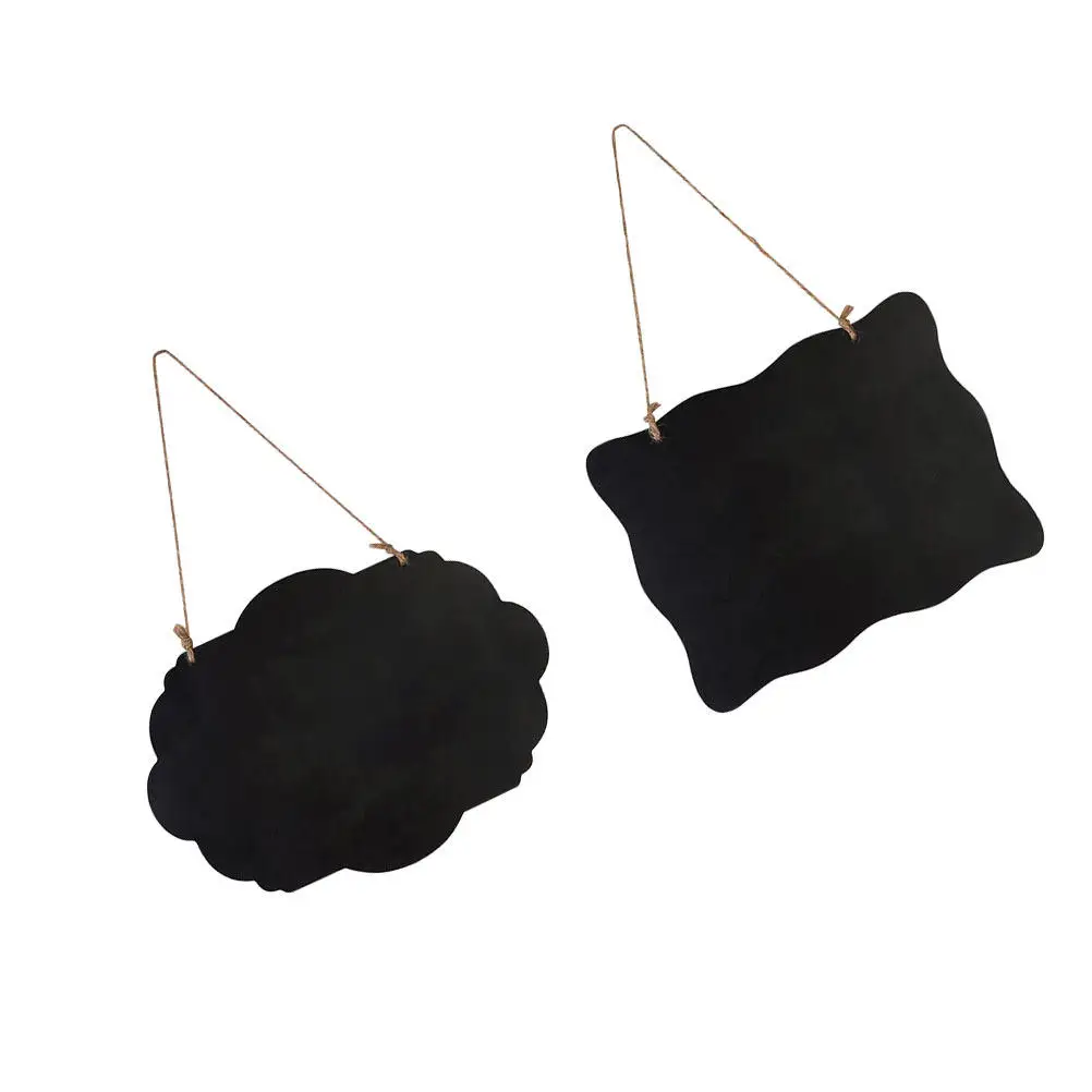 2Pcs Mini Wooden Blackboard Hanging Sign Double Sided Black Drawing Board Portable DIY Writing Memo Message Board Educational