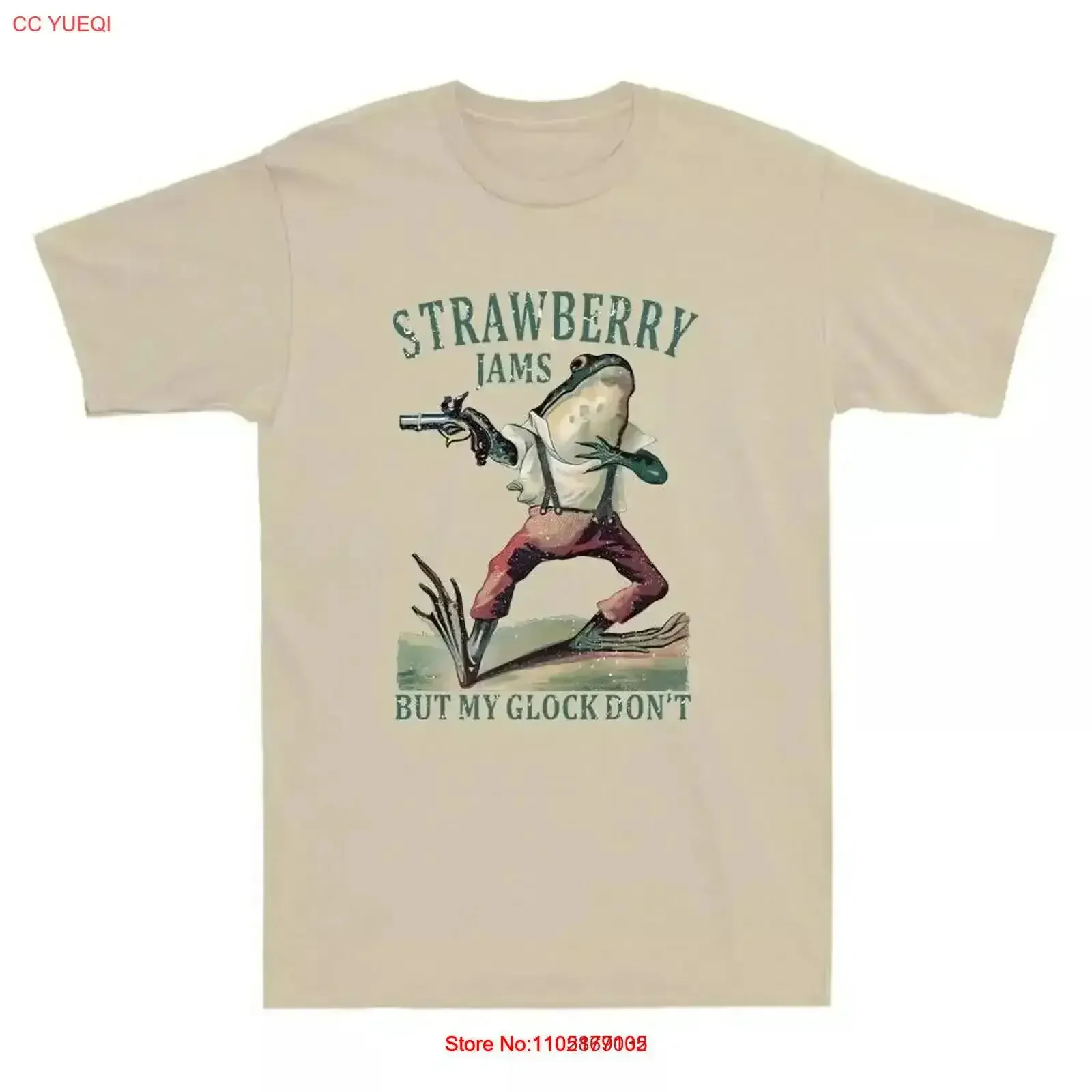 Strawberry Jams But My Don't Funny Frog Meme Humor Quote Vintage T Shirt Washed Top For Everyday Wear Casual Soft vintage