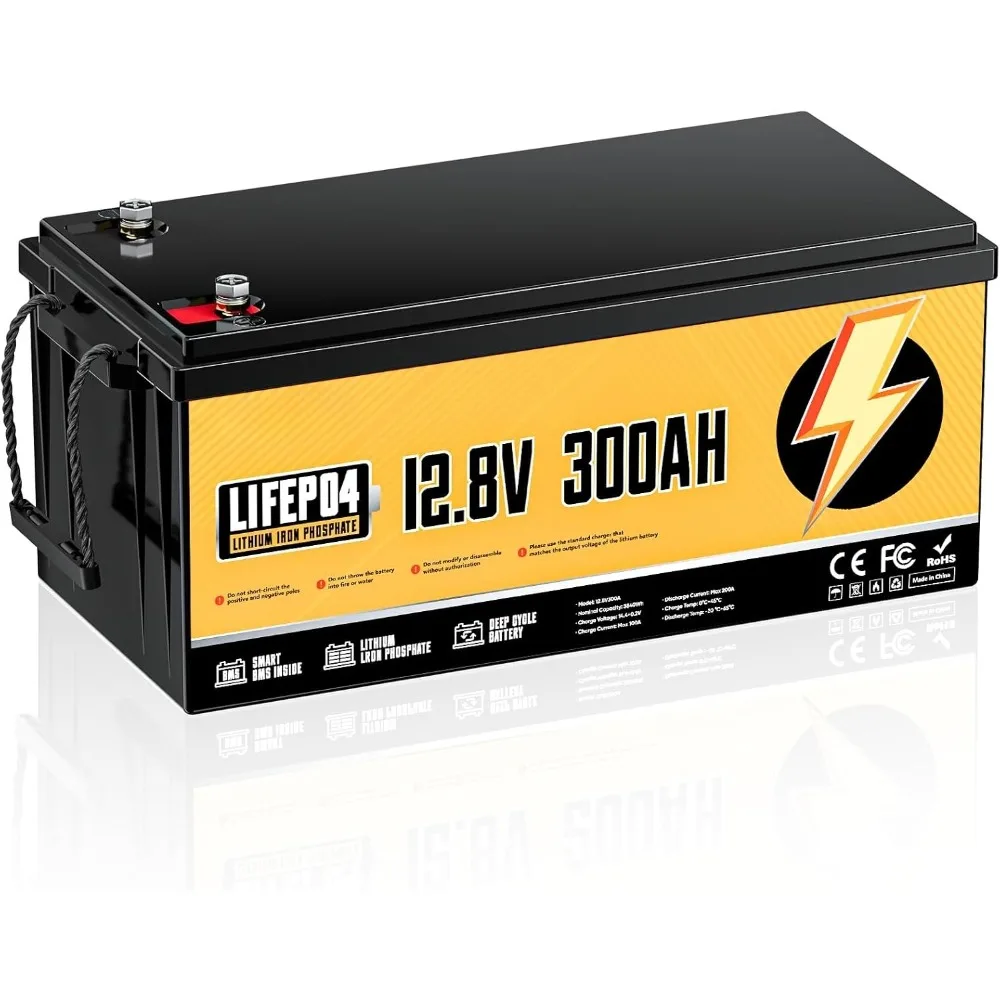 

12V 300Ah LiFePO4 Battery, Built-in 200A BMS, 15000 Deep Cycles, 3840Wh, Low Temp Protection Lithium Iron Phosphate Battery