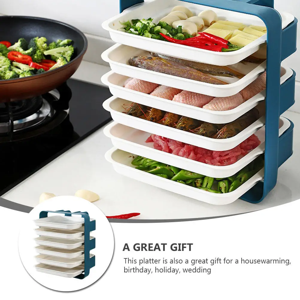 1Set Kitchen Draining Rack Blue Stackable Plastic Plates Break Resistant Side Dish Tray Hot Pot Vegetable Plate Wall-Mounted - view 5