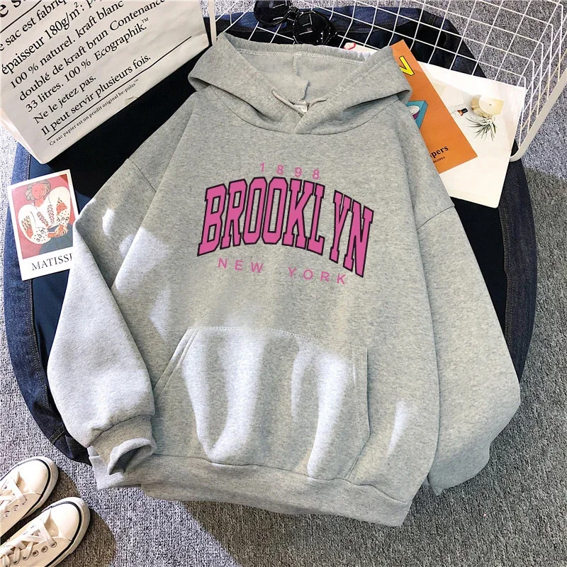 Brooklyn Fashion Hoodie for Woman All Season Daily Casual Sport Hooded Longsleeve Pullover Home Outdoor Comfort Sweatshirt