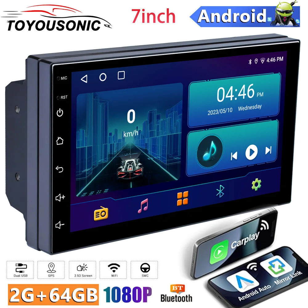 

TOYOSONIC-Autoradio 2 Din 7 “ Car Radio Universal Multimedia Video Player Car Stereo GPS CarPlay Android Auto Wi-Fi FM BT 64G