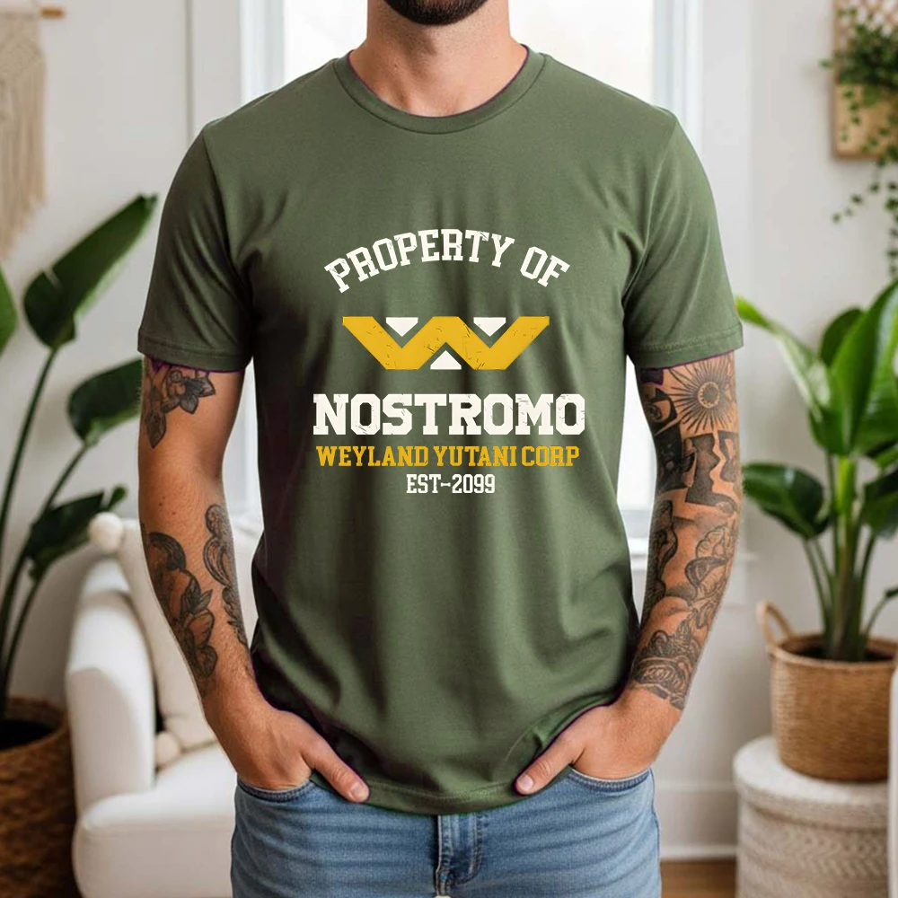 Camiseta Nostromo 100% Algodón, Weyland Yutani 2099, Estilo Retro de Ciencia Ficción Alienígena, Holgada, Transpirable, Informal, de Manga Corta
