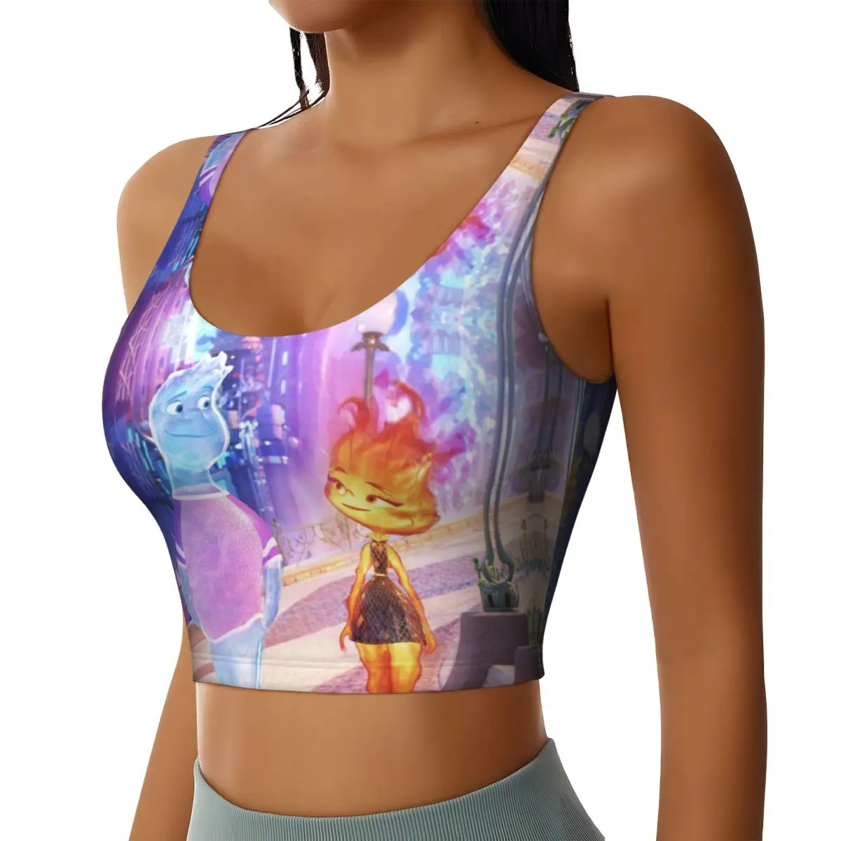 Custom Movie Cartoon Elemental Walking Anime High Impact Sports Bras for Women Seamless Workout Yoga Crop Tank Tops