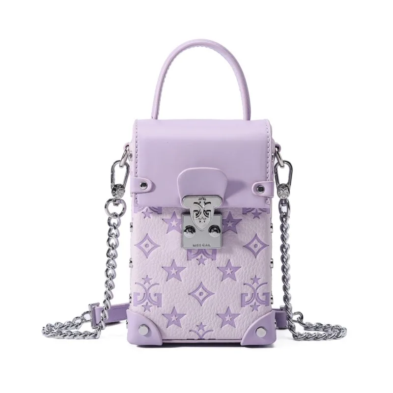 حقيبة أرجوانية عصرية وعصرية بسلسلة وحقيبة هاتف عبر الجسم 2025 لربيع وصيف حقيبة صندوقية راقية جديدة مصممة #5