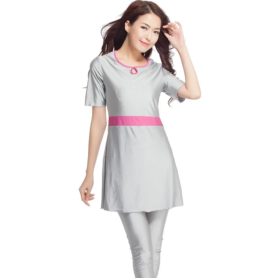 Summer Muslim Swimwear for Women 2 Set with Chest Pad No Steel Ring Swimsuit Sportwear Black Clothing Highly Elastic