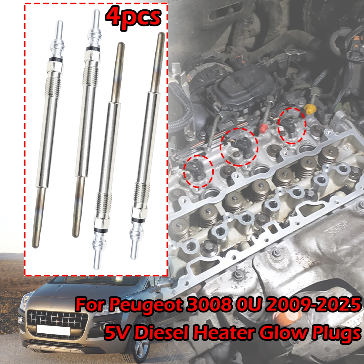 

4pcs/kit For Peugeot 3008 0U 2009-2025 1.6 2.0 HDi 807 508 5V Diesel Heater Nickel Plating Glow Plugs 1612736680 5960E6 5960K6