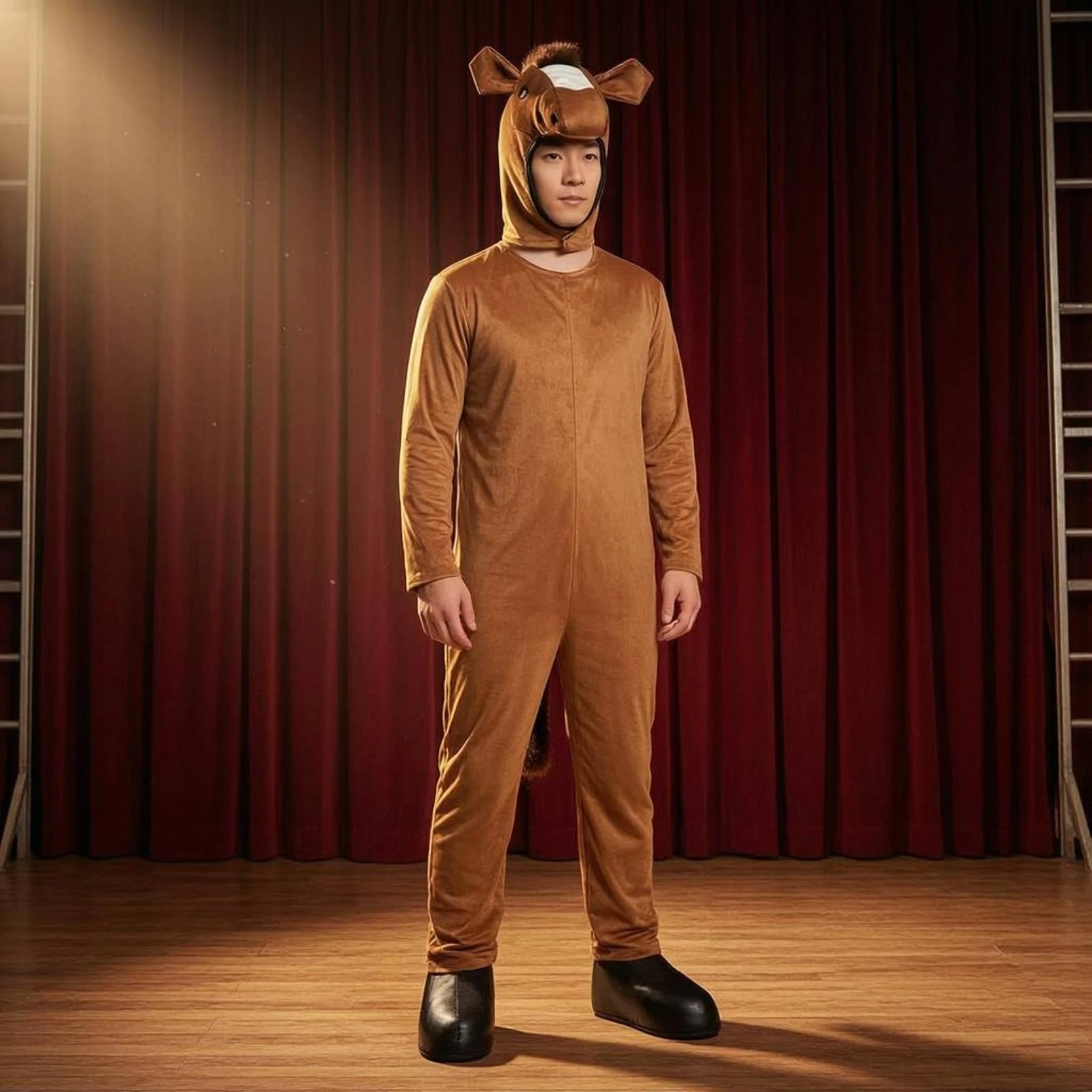 

Horse Cosplay Outfit Polyester Horse Costume Animal Suit Hooded One-Piece for Adults, Stage Performance