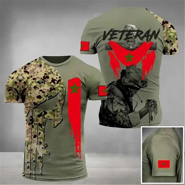 Morocco Flag 3D Print T-shirt For Man Casual Streetwear T Shirt Round Neck Short Sleeve Camouflage Plus Size Tee Shirts Tops
