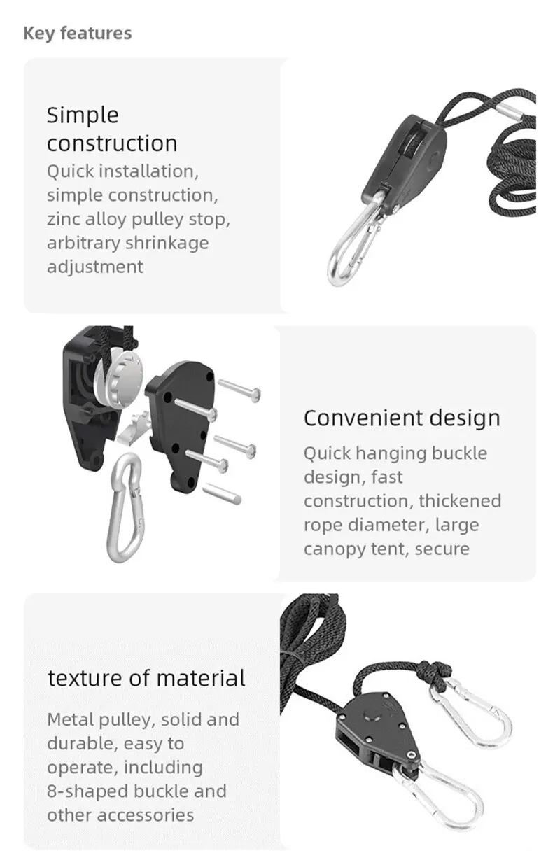 8/16 Stück 8-Zoll verstellbare verstärkte Aufhängehaken mit Ratsche für Zelt, Pflanzenlampe, Seil, Seilrolle, Haken, Gartengeräte – Detail 3