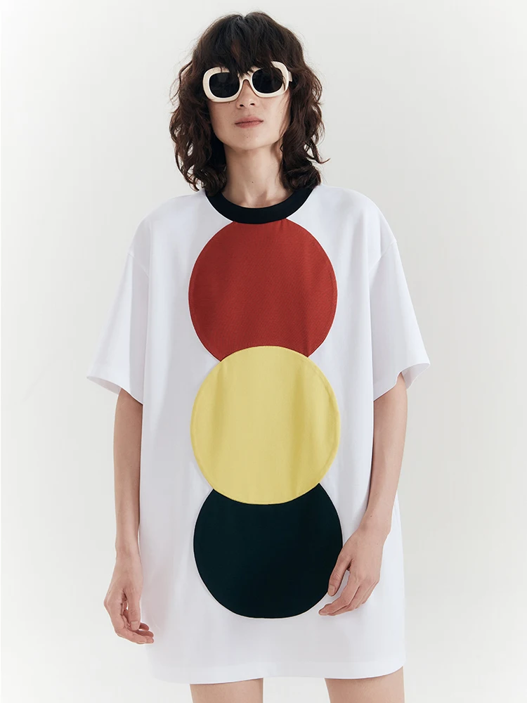 

Футболка с круглым вырезом и геометрическим узором из смесового хлопка для лета, повседневная, стильная