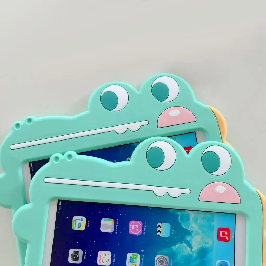 Silicon Stand Handle Case For iPad 10.2 9th 8th 7th Mini 1 2 3 4 5 Pro 9.7 Air1 2 Cute Cartoon Dinosaur Cover Stand Table Case