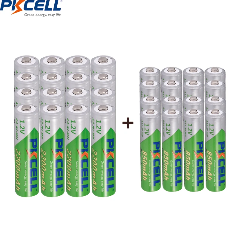 PKCELL 4 قطعة 2200MAH AA بطارية قابلة للشحن + 4 قطعة AAA 850MAH 1.2 فولت ni-mh AAA/AA بطاريات قابلة للشحن وصندوق بطارية AA /AAA