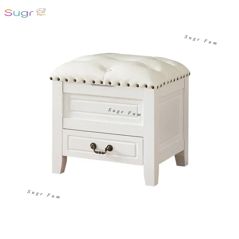 

American solid wood low stool door shoe change living room sofa coffee table storage European small hous