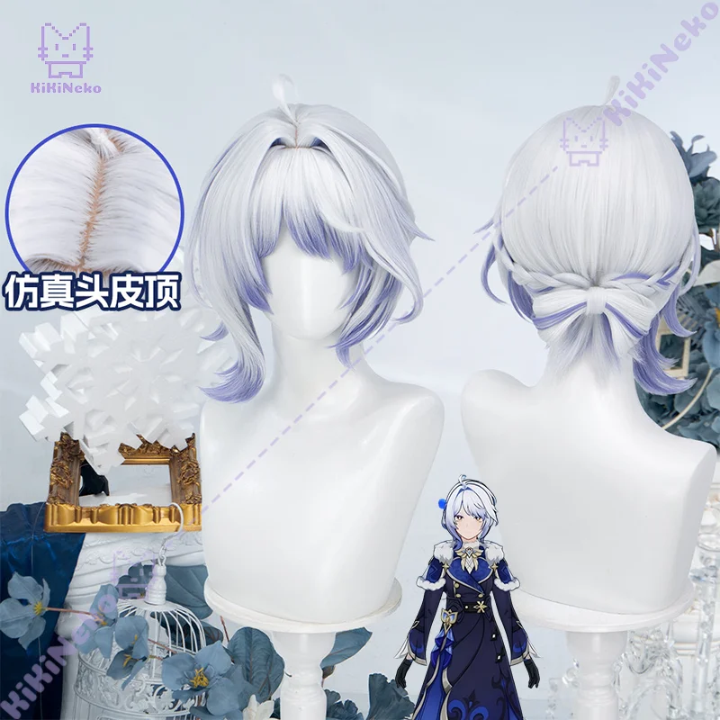 Game Genshin Impact Aksinya Cosplay Wig Scalp Top Detachable Bow For Halloween Comicon Party Adult Women Men