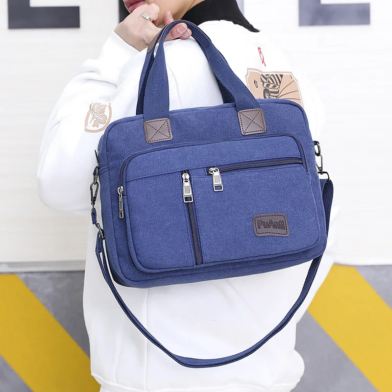 Men's Handbag Shoulder Briefcase Laptop Vintage Travel Business Crossbody Side Canvas Husband Square Executive Messenger Bag