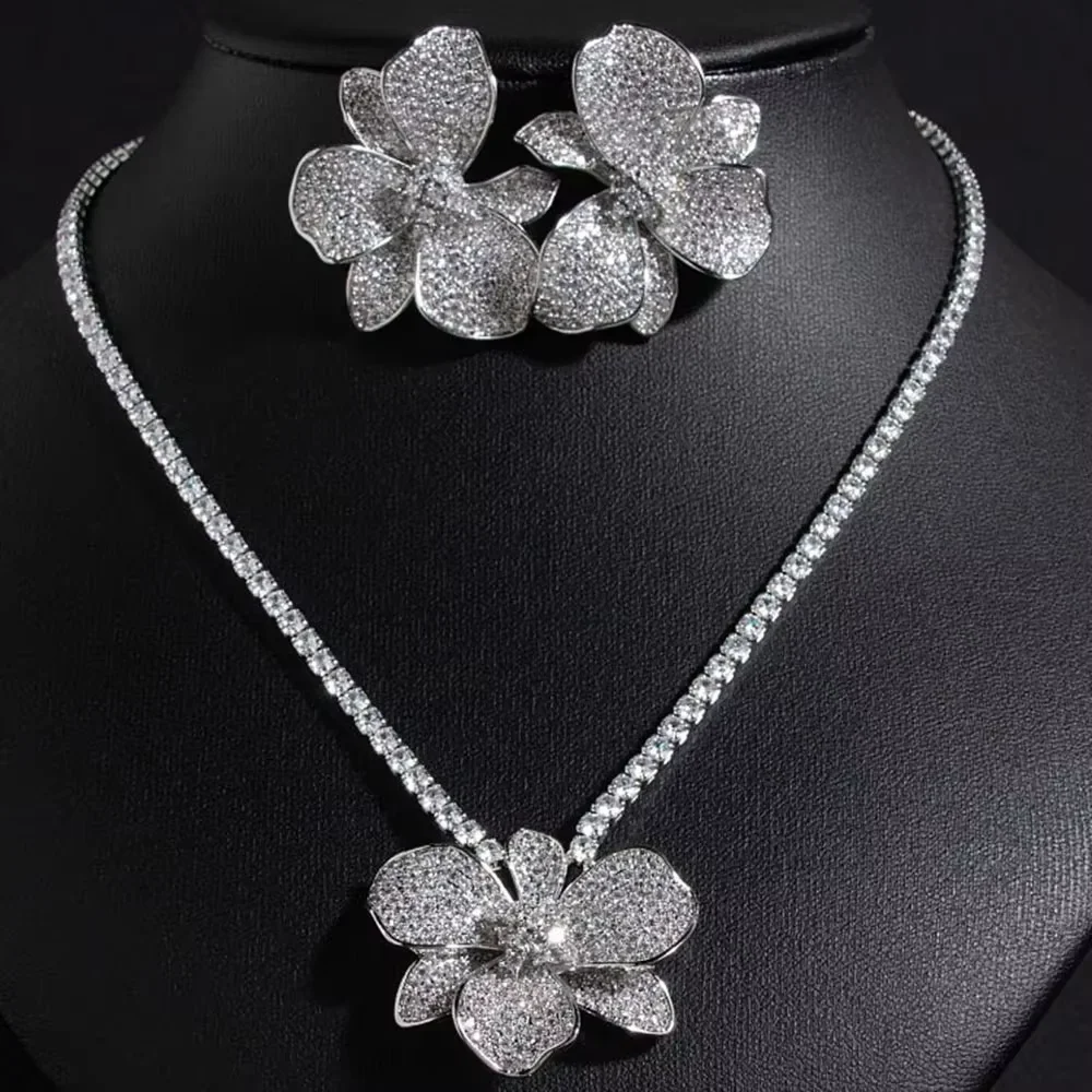 Popular High-end Flower Set Ladies Bridal Jewellery Necklace Earrings Set Bridal Wedding Party Dress Dinner Accessories M-34