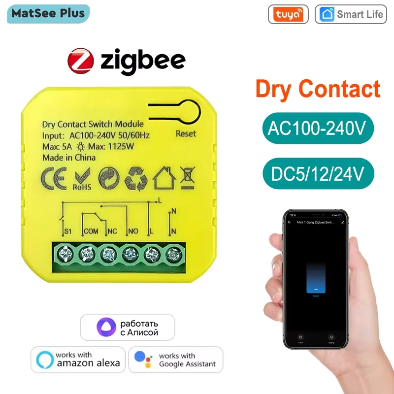 Smart ZigBee Droogcontactschakelaar Relais 5A Module App Afstandsbediening Timing AC100-240V Ondersteunt Google Home Alexa