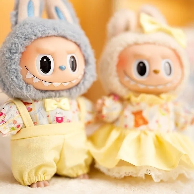 

For 17cm Labubu Doll Clothes Yellow Cartoon Pattern Dress/Overalls Pendant Clothes Suspender Pants Clothes Replacement Gift